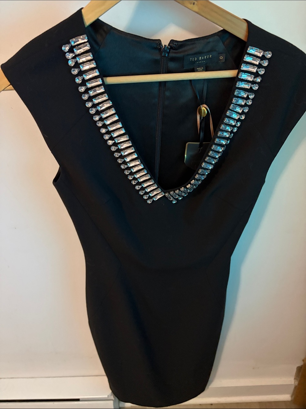 Ted Baker Black V-Neck Crystal-Trim Mini Dress